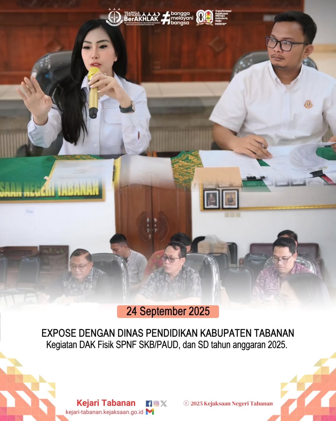 Ekspose dengan Dinas Pendidikan Kabupaten Tabanan berkaitan dengan Permohonan Pendampingan Pekerjaan DAK Fisik pada Kegiatan DAK Fisik SPNF SKB/PAUD, dan SD tahun anggaran 2025